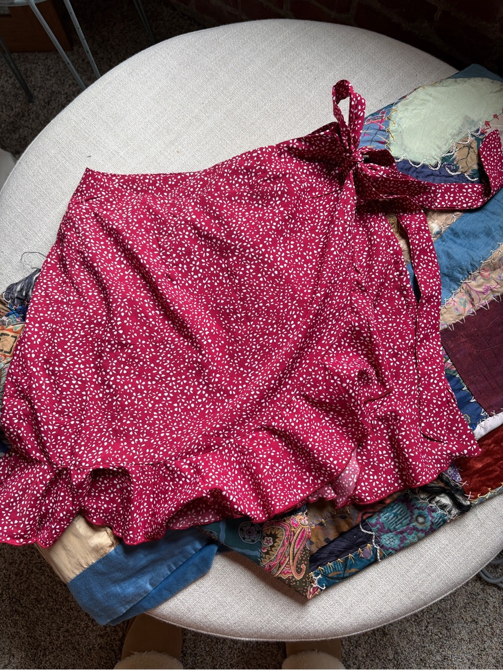 Women’s Red Printed Wrap Skirt with Ruffle Hem